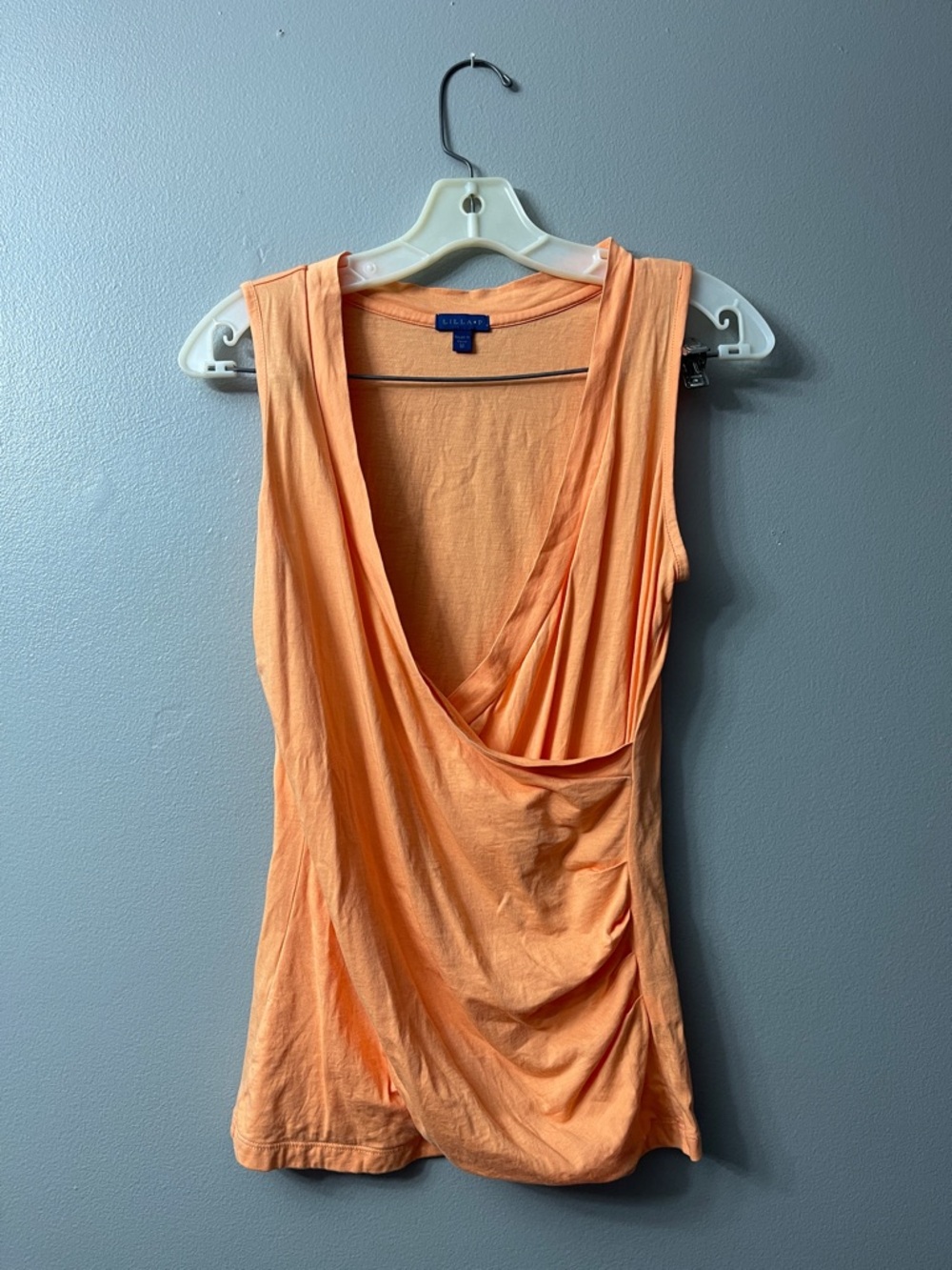 lilla p faux wrap side ruched  sleeveless top vibrant orange color medium